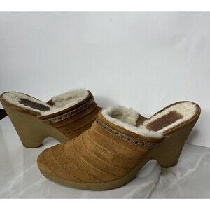 Cole Haan Womens Shoe D20787 Suede Fur Devon Clog Mules Slip On Wedge Heels Sz 8